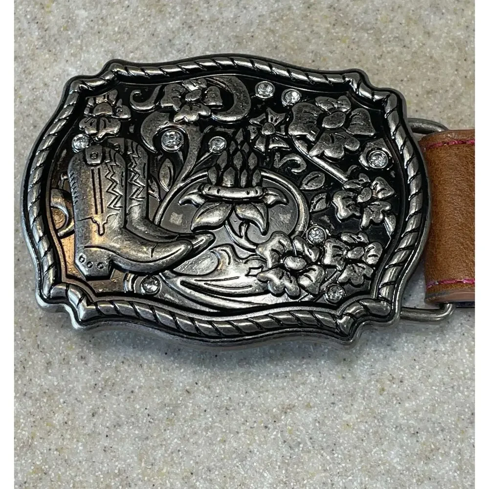 CATCHFLY Women’s Pastel Shimmer Hearts & Boots Belt Size Medium -Western Wear